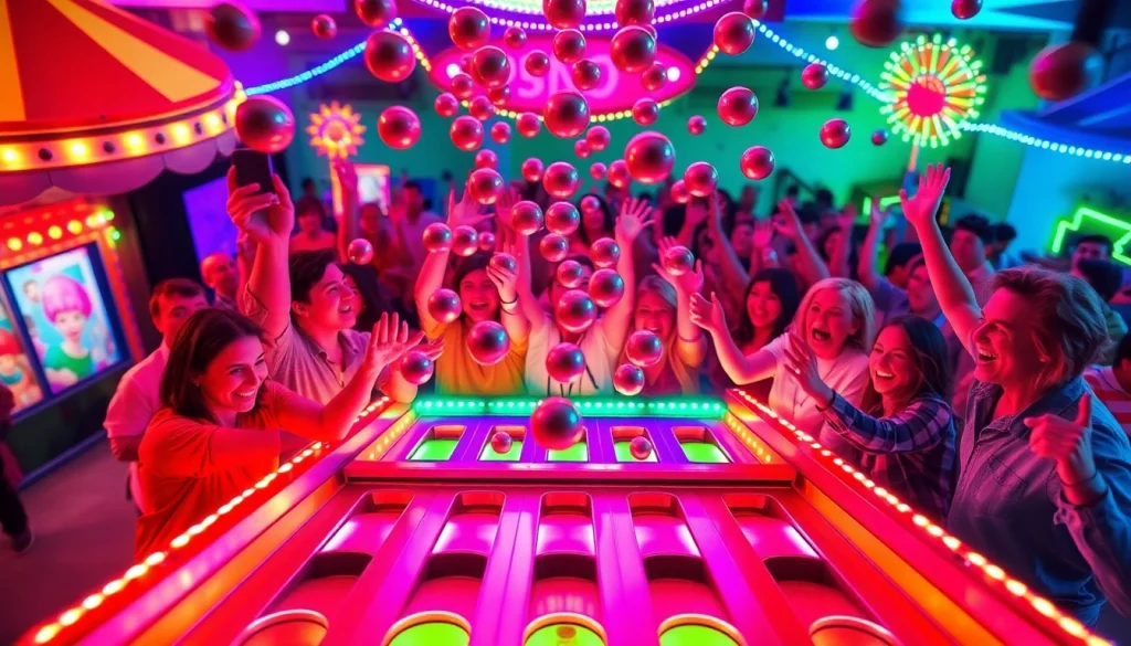 Experience the excitement of the plinko game as players eagerly drop colorful balls from a vibrant carnival board.