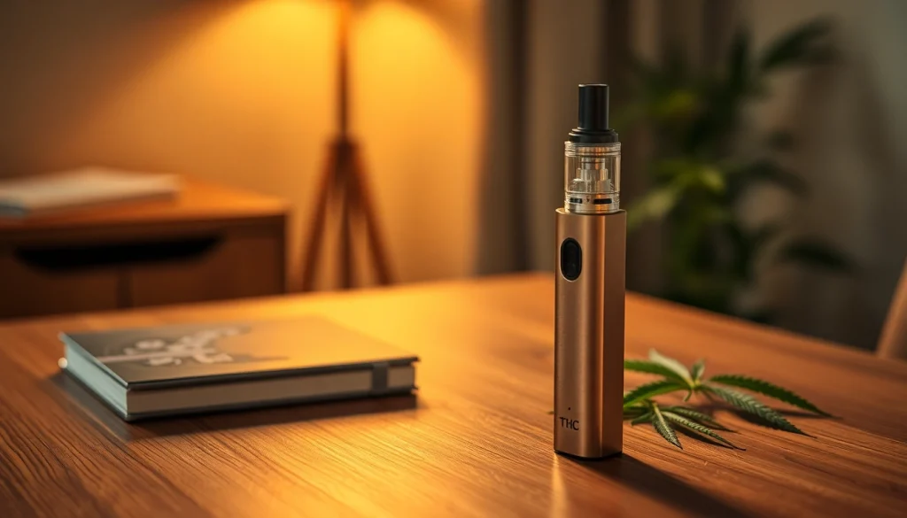 Entspanne mit einem stilvollen THC vape, das sanften Dampf erzeugt.