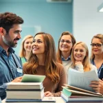 Patienteninformation: Gruppe von Menschen in Arztpraxis, die Gesundheitsinformationen prüfen.