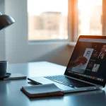 Erleben Sie die Vorteile der Office 2024 Lizenz auf einem modernen Schreibtisch mit Laptop und Kaffeetasse.