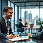 Headhunter Karlsruhe führt ein Gespräch im modernen Büro