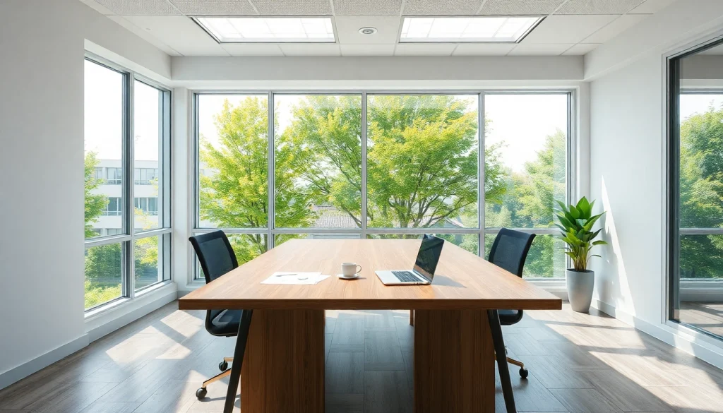 Professioneller Headhunter Mühlheim arbeitet in hell erleuchtetem Büro mit Stadtblick.