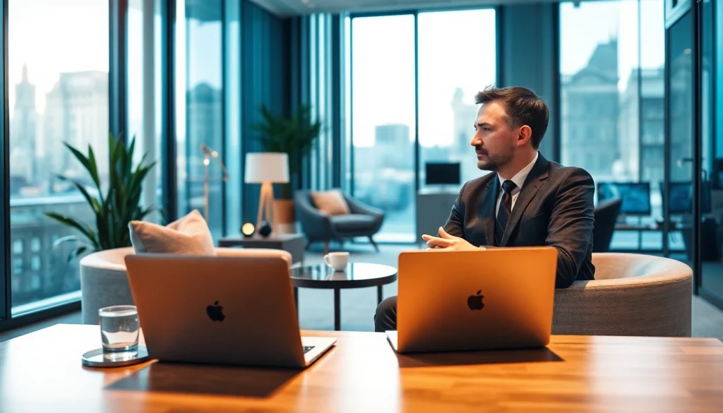 Headhunter Essen berät Klienten in einem modernen Büro mit eleganter Einrichtung.