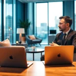 Headhunter Essen berät Klienten in einem modernen Büro mit eleganter Einrichtung.