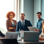 Headhunter Saarbrücken engages with candidates in a modern office, showcasing recruitment efforts.