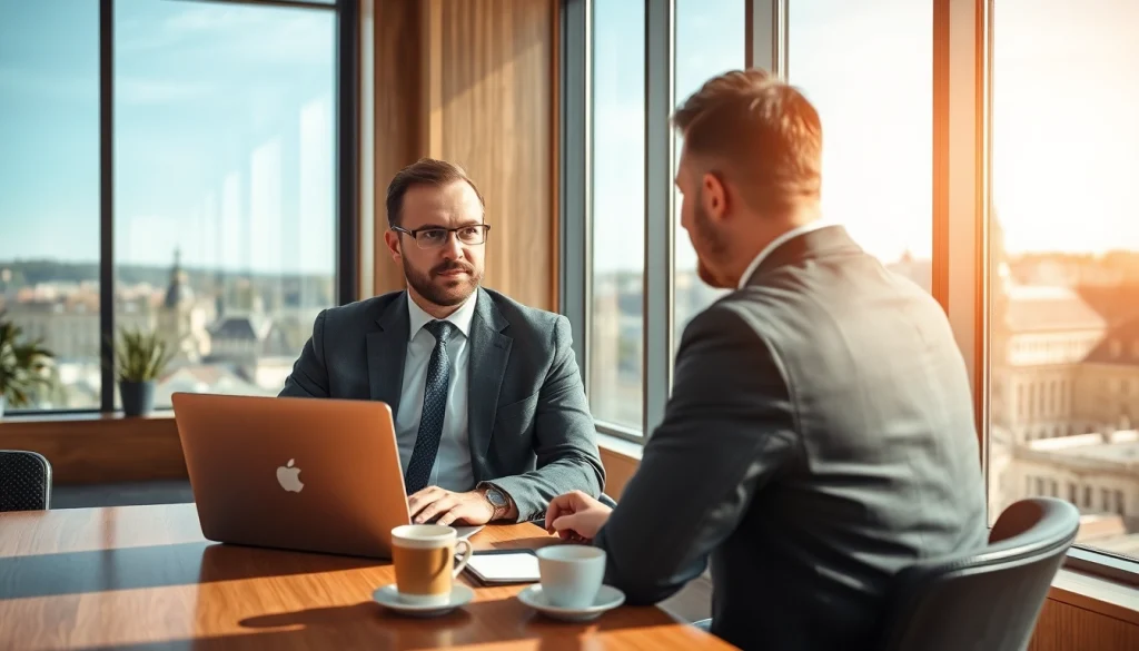 Headhunter Heidelberg in einem modernen Büro, während er einen Kandidaten interviewt.