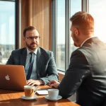 Headhunter Heidelberg in einem modernen Büro, während er einen Kandidaten interviewt.