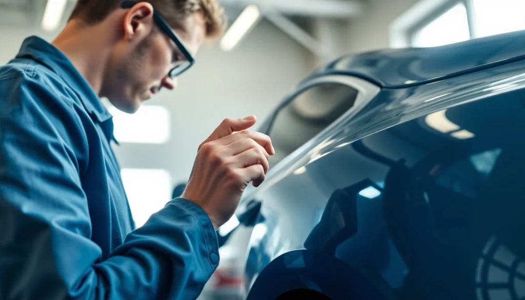 Smart Repair München Preis: Fachkraft repariert Lackschaden in moderner Werkstatt.