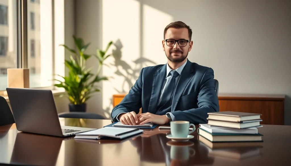 Headhunter Geschäftsführer bei der Arbeit im modernen Büro, konzentriert auf die Rekrutierung von Talenten.