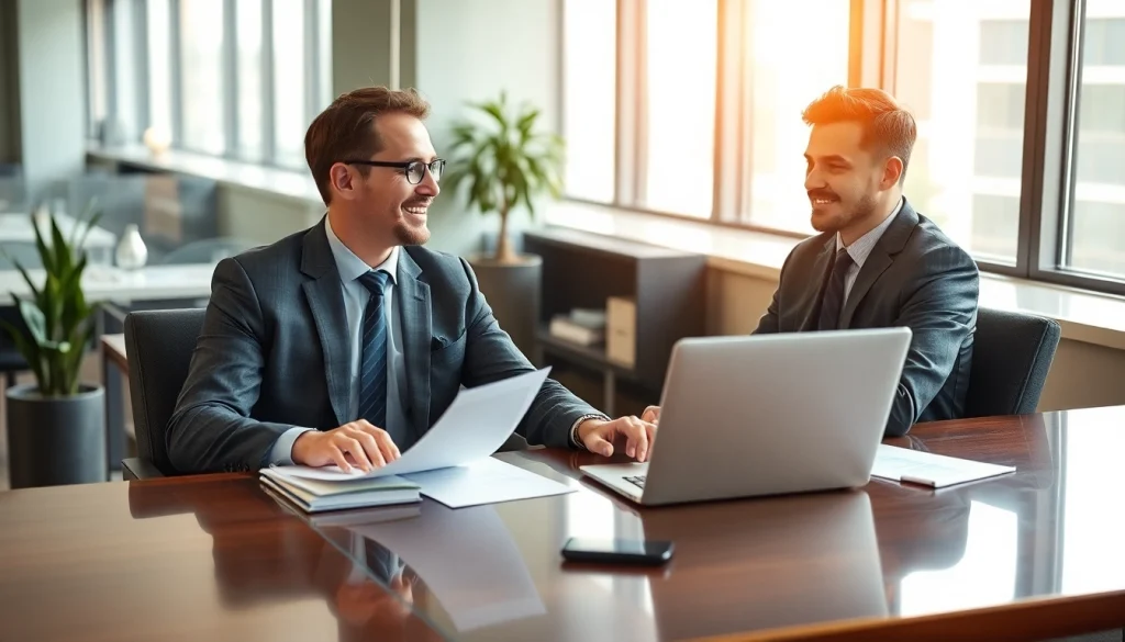 Engagierter Headhunter führt ein Gespräch mit einem Kandidaten in einem modernen Büro.