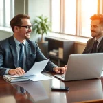 Engagierter Headhunter führt ein Gespräch mit einem Kandidaten in einem modernen Büro.