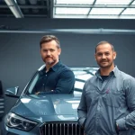 Professionelle Reparatur von Leasing Schäden beheben München mit einem Mechaniker in einem Autoaufbereitungsraum.