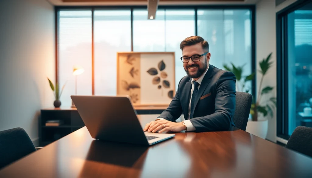 Headhunter Düsseldorf berät Kunden in einem modernen Büro mit eleganter Einrichtung.