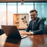Headhunter Düsseldorf berät Kunden in einem modernen Büro mit eleganter Einrichtung.