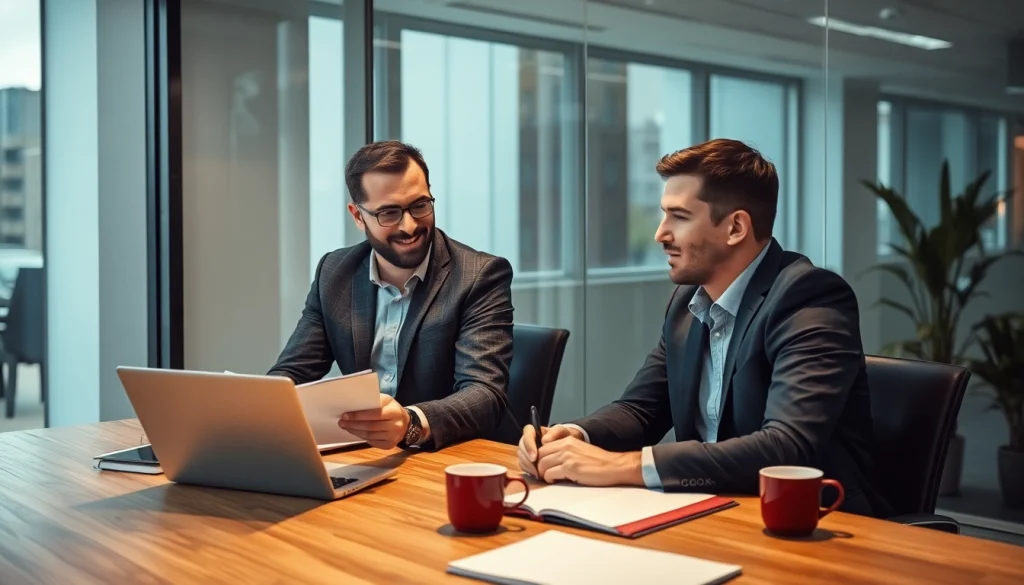 Headhunter Bielefeld führt ein erfolgreiches Interview mit einem Kandidaten in modernem Bürosetting.