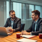 Headhunter Bielefeld führt ein erfolgreiches Interview mit einem Kandidaten in modernem Bürosetting.