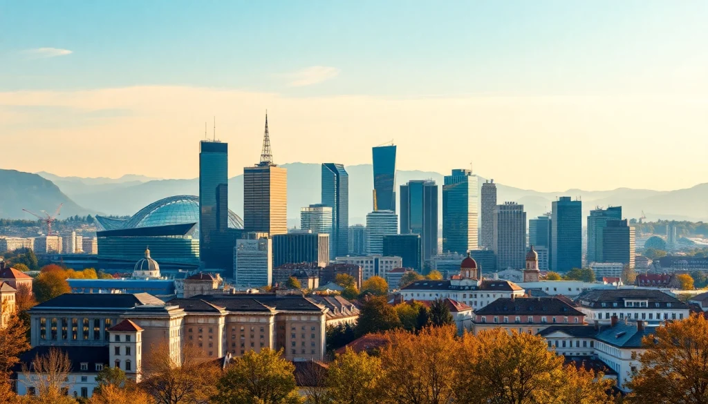 Gestalte aufregende Grusskarten Zürich mit ikonischer Skyline und modernen Designs.