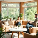 Coaching in Lebenskrisen: Ein beruhigendes Coaching-Büro mit Menschen im Gespräch.