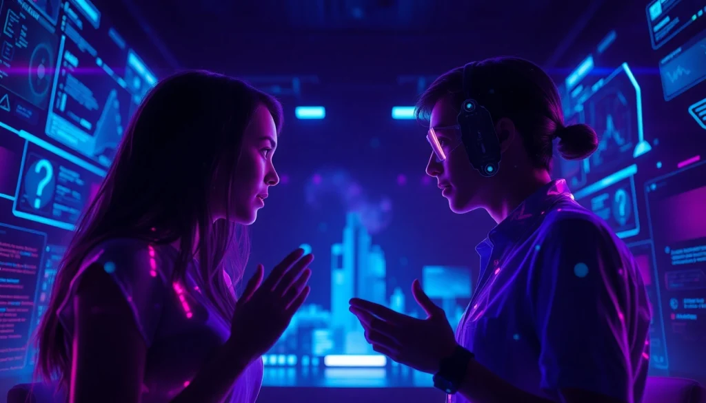 Engaging porn ai chat with holographic characters in an intimate virtual setting.