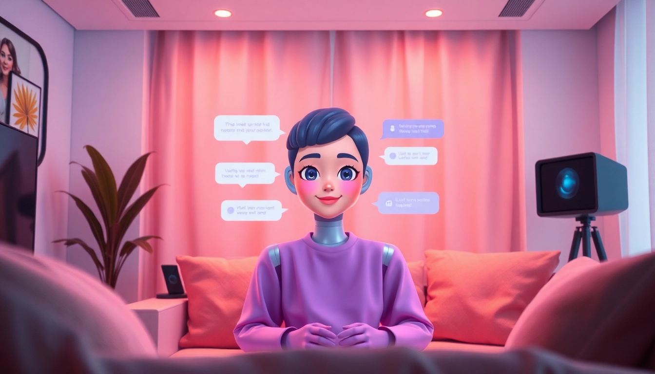 Engaging AI character inside a cozy chat room showcasing free sex ai interactions.