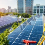 Photovoltaikanlage Kaufen Wien, modern solar panel installation in an urban environment.