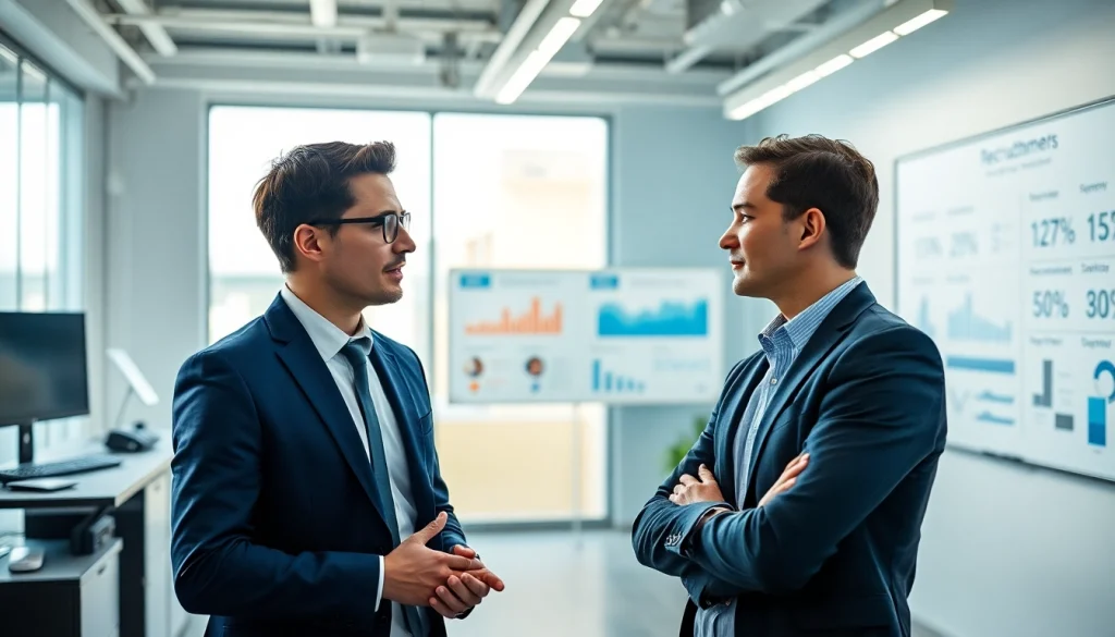 Headhunter IT berät einen Kandidaten in einem modernen Büro für eine erfolgreiche Zusammenarbeit.