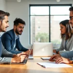 Headhunter IT berät Kunden in modernem Büro mit engagierten Fachleuten.