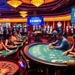 Players enjoying a thrilling game at https://xx88tv.com/ casino, showcasing excitement and luxury in the atmosphere.