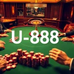 Gameplay at U 888 casino with professional players at a high-stakes poker table.